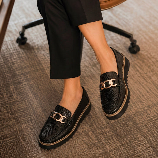 Mocasín Cuero Negro · D3845